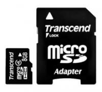 MicroSD  8 Gb Transcend +SD адаптер (class  4)