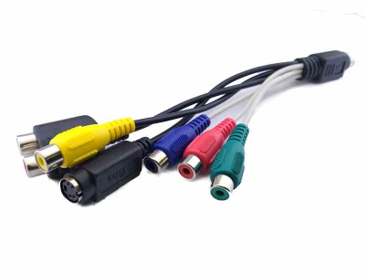 Переходник-S-Video (M-папа,-9pin) --> S-Video(F-мама,-4pin),6RCA(F-мама) длина-18см